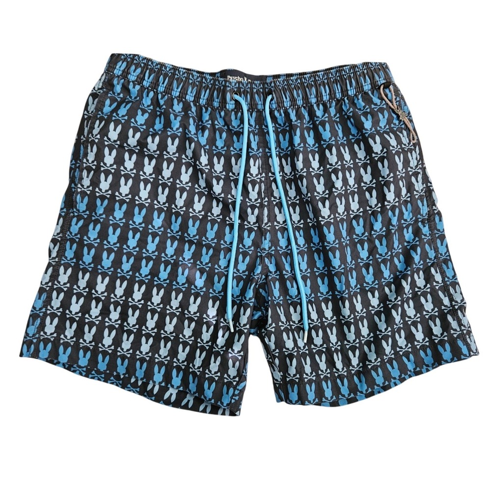 Psycho Bunny Barker Allover Mens Swim Trunks Size S Navy Elastic Shorts Beach